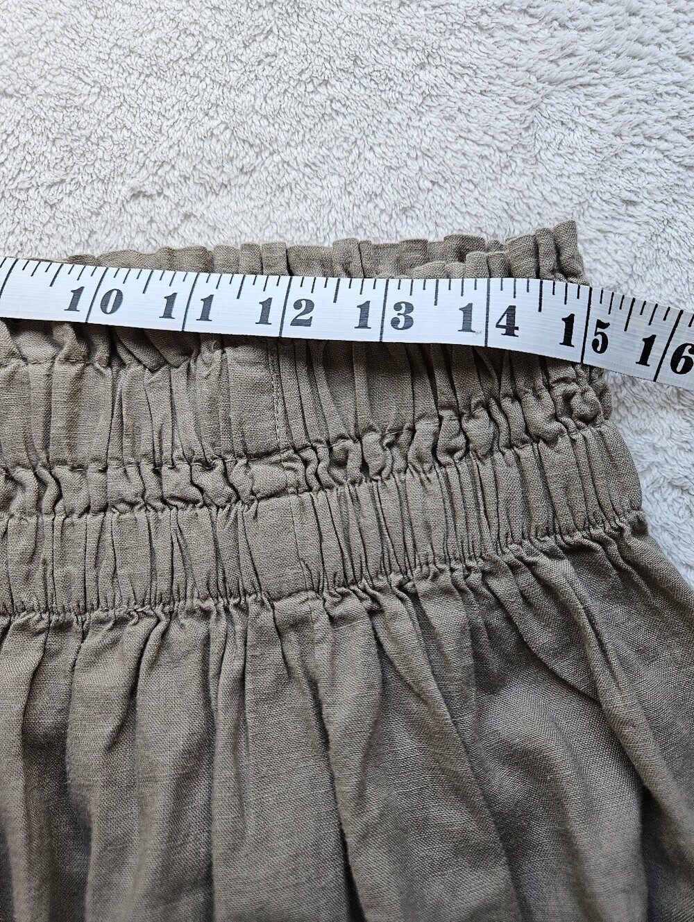 Aerie Linen Blend Embroidered Mini Skirt Brown Khaki Sz L Boho Smocked Waist - Picture 8 of 10